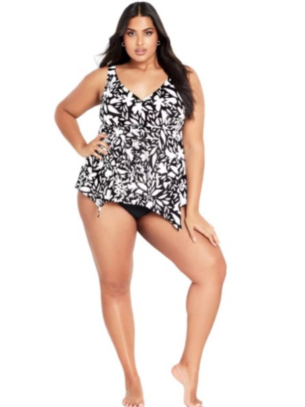 Avenue Sharkbite Print Tankini Top - 20, Mono Floral